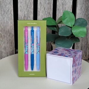 Vera Bradley Bubbly Flowers Pen Set & Note Cube Pink, Blue, White